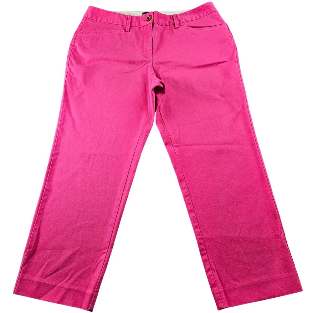 Lands' End‎ Crop Chino Pants Women's Petite 8 Pink Stretch Mid-Rise Straight Leg
